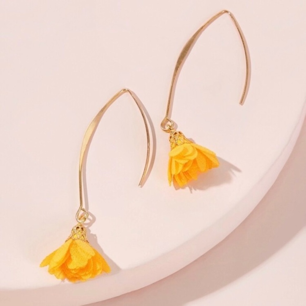 Marigold Yellow Flower Dangle Drop Earrings